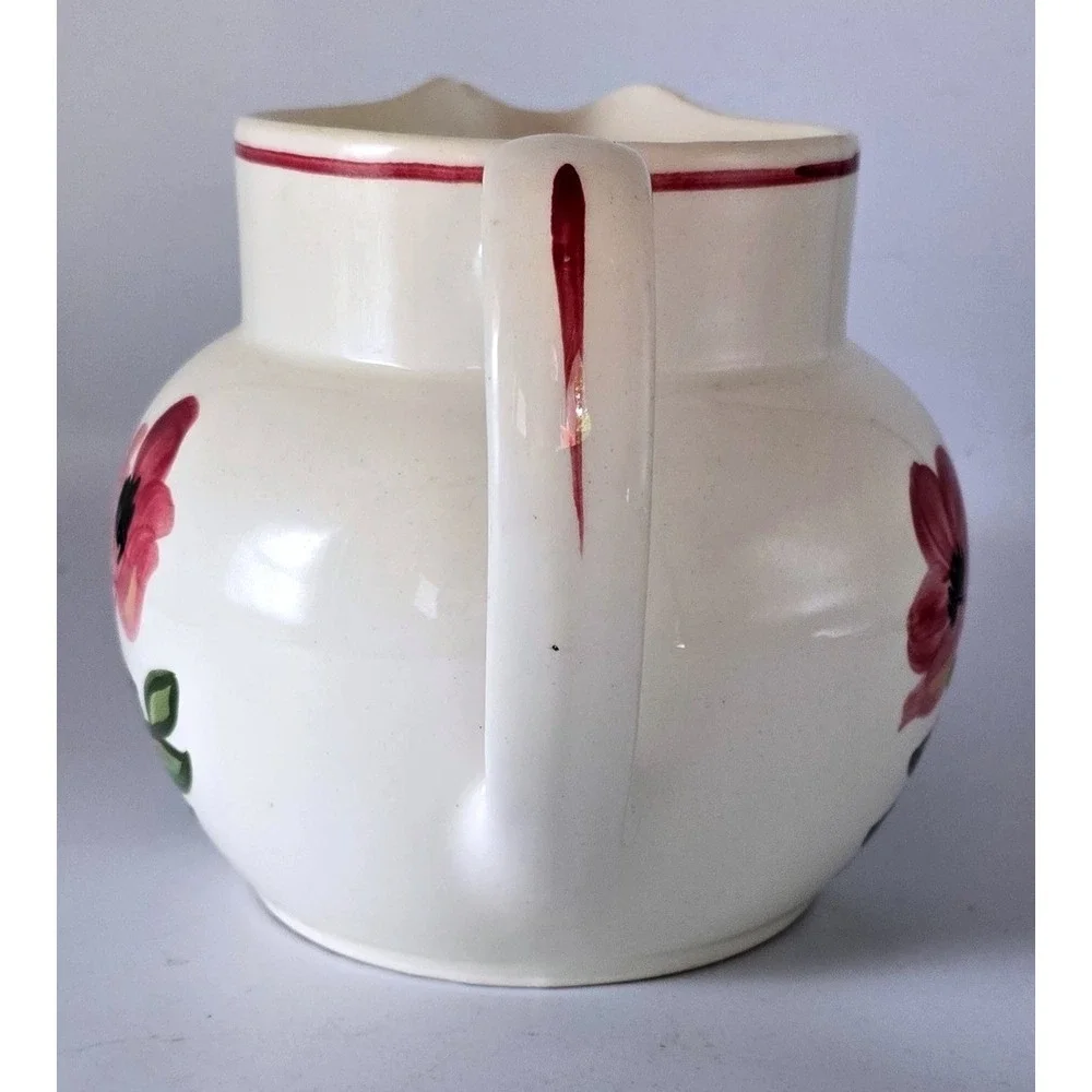 Vintage Ceramic Hand Painted Pink Poppys Pitcher Farmhouse Decor Floral Rustic